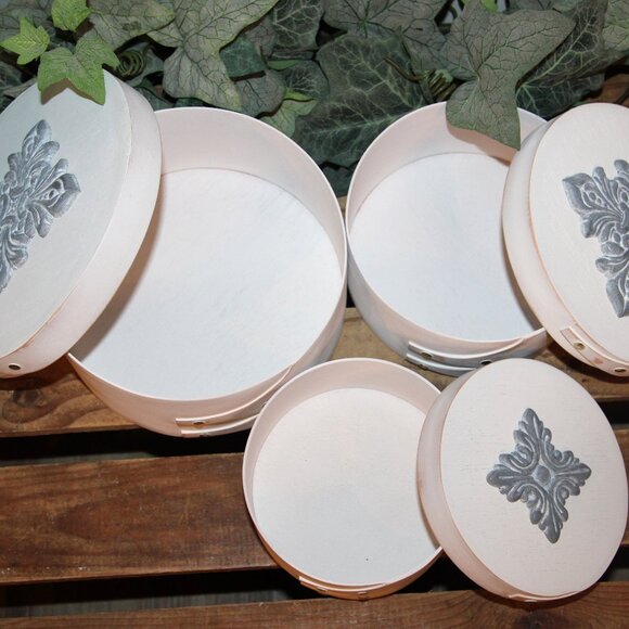 NEW! Shabby French Gray & White Nesting Wood Shaker Boxes Trinket Decor Boxes - Picture 5 of 9